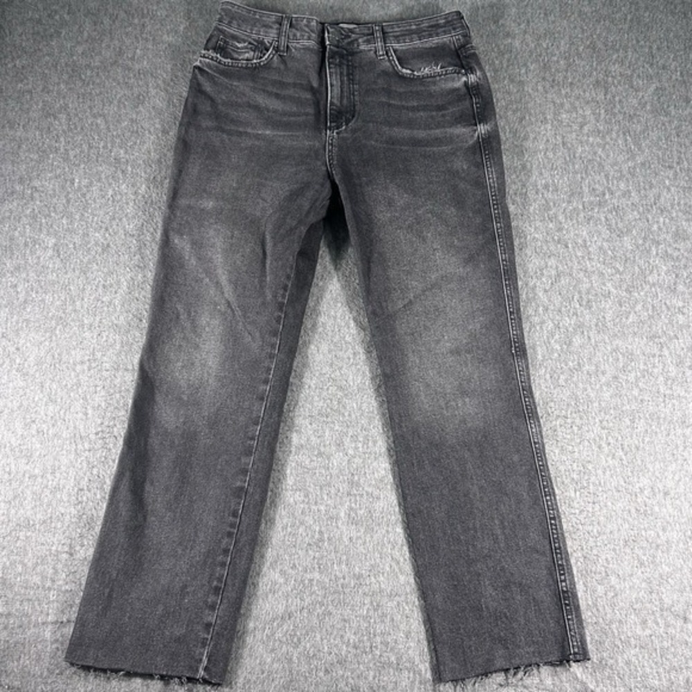 Free People Women's Washed Black Frayed Hem Slim StraightJeans Size 30x26 Grunge